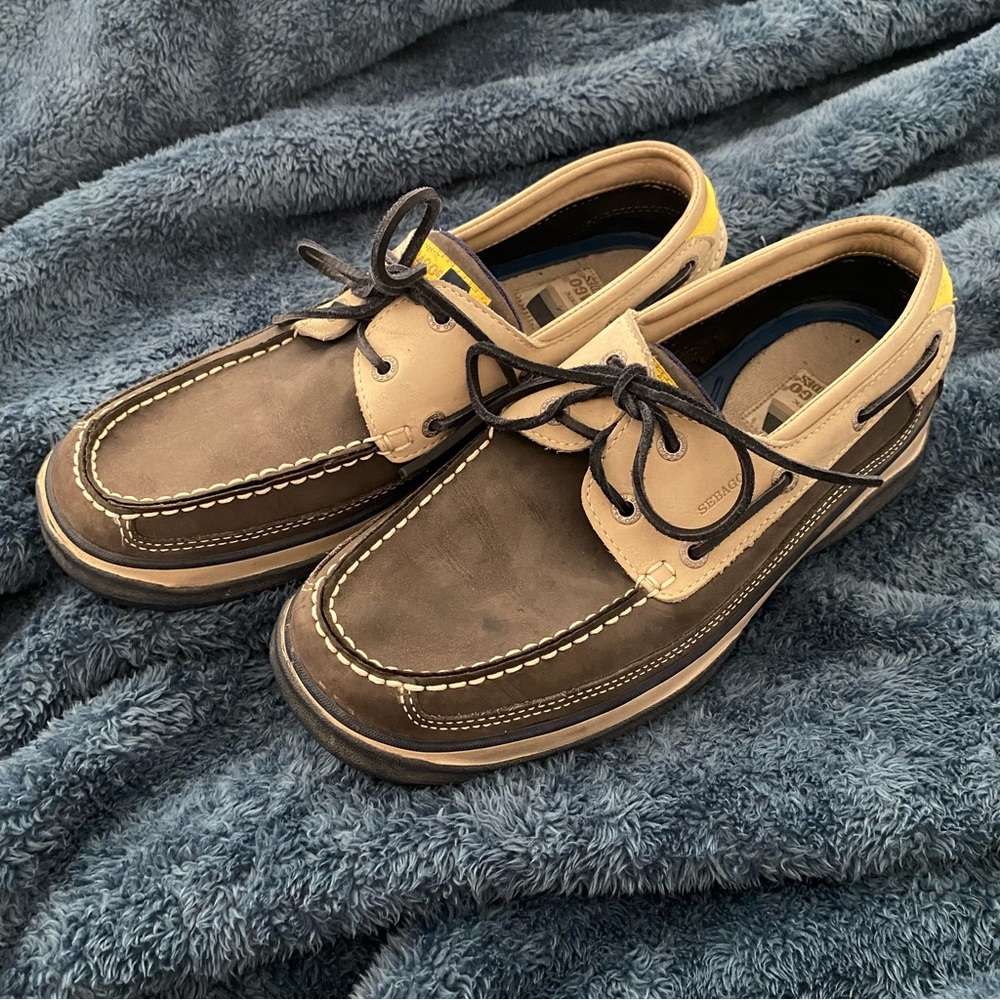 sebago docksides mens 8.5 loafers San Juan Navy/Taupe Boat Shoes Slip-ons
